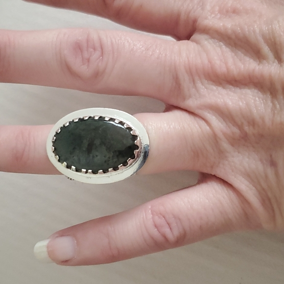 New Witchy Moss Agate Horned Crescent Moon 925 Silver Ring. - Picture 6 of 9